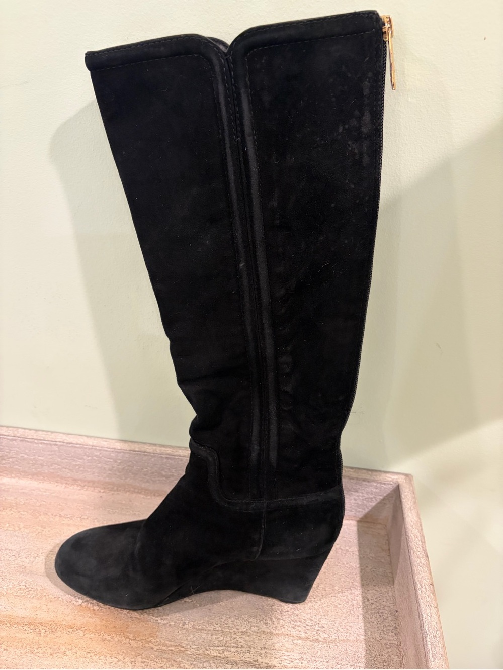Tory Burch Black Knee-High Wedge Boot - Suede Classic Women’s Boot